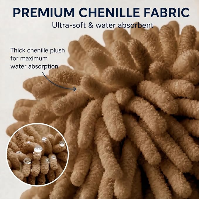 Cute Dog Chenille Hand Towel, 3D Puppy Hangable Fuzzy Ball Hand Towel Microfiber Super Soft Absorbent Bathroom & Kitchen Towels with Hanging Loop, Can Be Placed on the Sink Countertop (Dark Brown)
