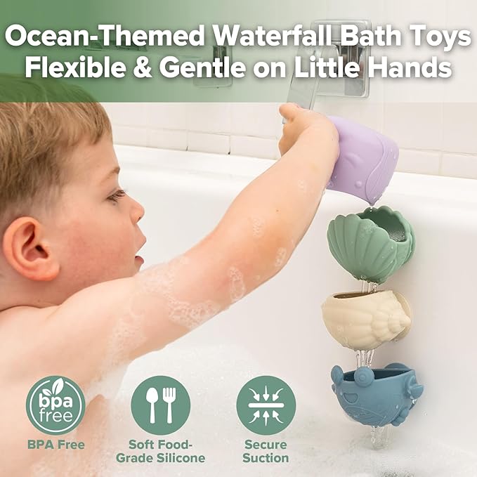 haakaa Tidal Tribe Silicone Baby Bath Toy Set, Mold Free Food Grade Silicone Bathtub Pour and Toys for Toddler 1-3, BPA-Free Bath Tub Toys for Babies & Infant 6-12 Months