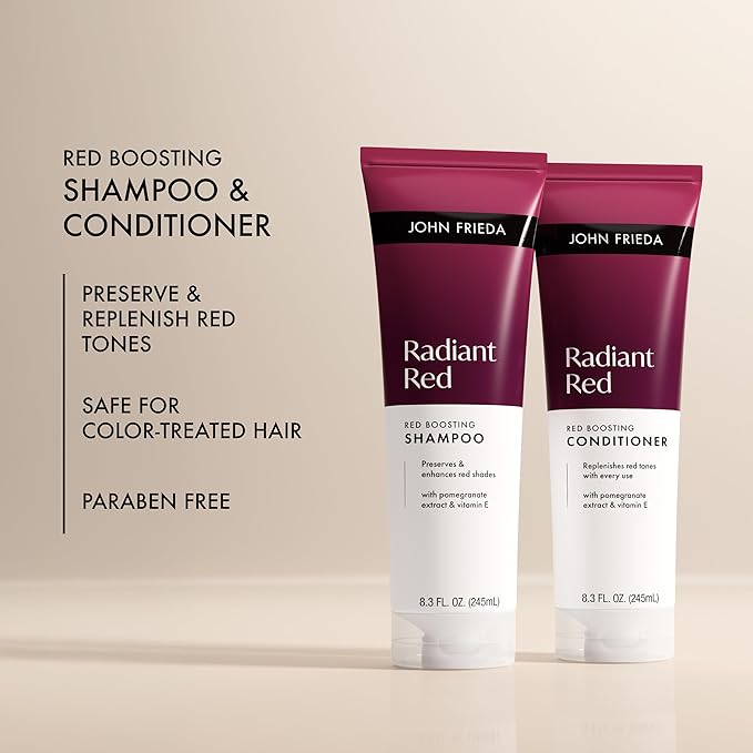John Frieda Radiant Red Boosting Shampoo and Conditioner Bundle, Red Hair Shampoo and Conditioner, 8.3 Fl Oz, Pack of 2