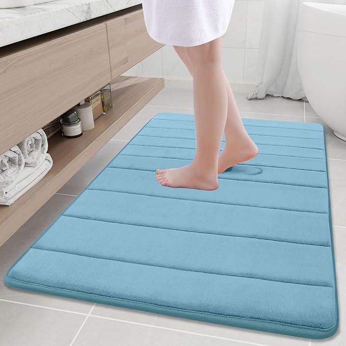 Buganda Memory Foam Bath Mat, 40" x 32", Ultra Soft Bathroom Rugs, Water Absorbent and Machine Washable Bath Rug Runner for Bathroom, Shower, and Tub, Blue