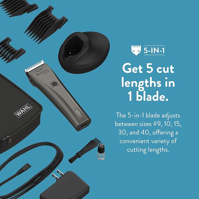 Wahl Professional Animal Bravura Pet, Dog, Cat, and Horse Corded/Cordless Clipper Kit, Gunmetal (#41870-0425)
