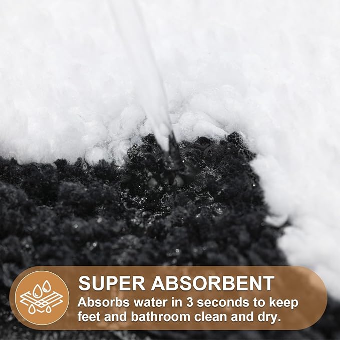 ORTIGIA Cute Scalloped Bathroom Rugs Non Slip Washable, Quick Dry Absorbent Plush Microfiber Bath Mats, Fun White and Black Bathmat for Bath Room Bathtub Shower, Floor Carpet for Sink Bedroom, 20x32