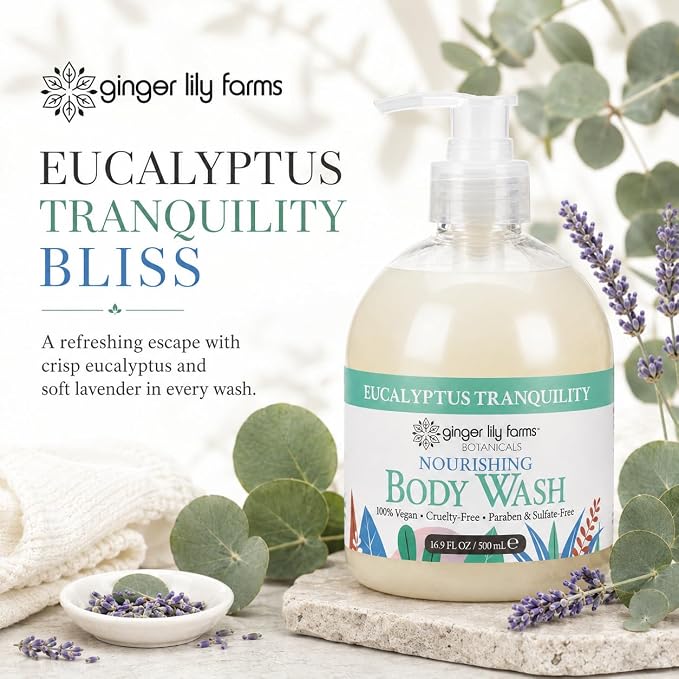 Ginger Lily Farms Botanicals Nourishing Body Wash, 100% Vegan & Cruelty-Free, Eucalyptus Tranquility, 16.9 Fl Oz