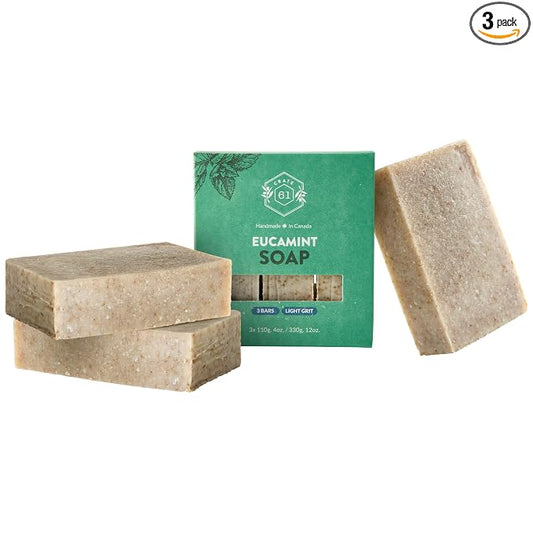 Crate 61 Organics, Handmade in Canada, Plant Based Cold Process Natural Bar Soap For Face And Body, With Premium Essential Oils, For Men And Women 3 Pack (Eucamint)
