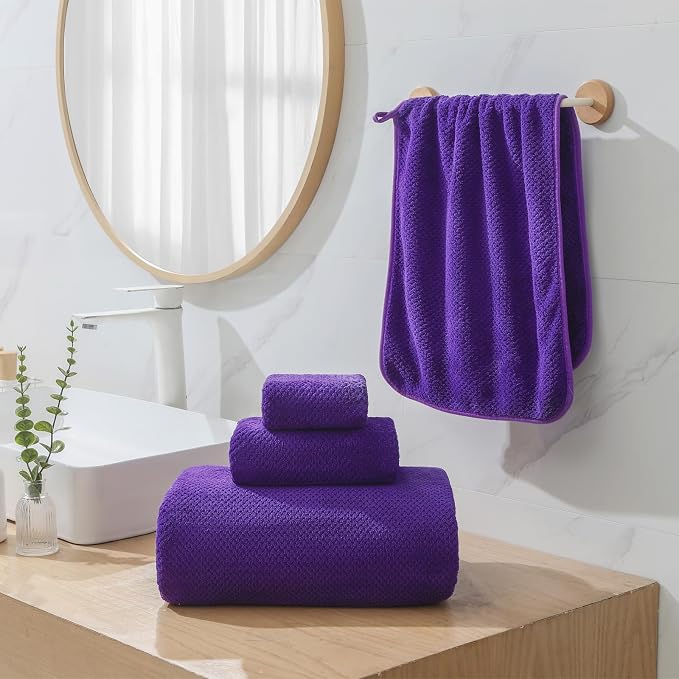 YTYC 29x59 Inch Bath Towels Set of 6 Large, Super Soft Lint Free Lightweight Microfiber Shower Towels for Bathroom 80% Polyester (Violet Purple, 6 Piece)