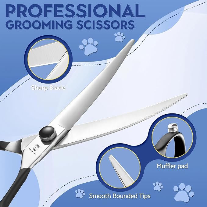 Dragon Creek 6" Upward Curved Dog Grooming Scissors Shears for Grooming Face and Paws Safety Shears Trimming Cutting Scissors for Dog Cat Pet Christmas Thanksgiving Gift Black