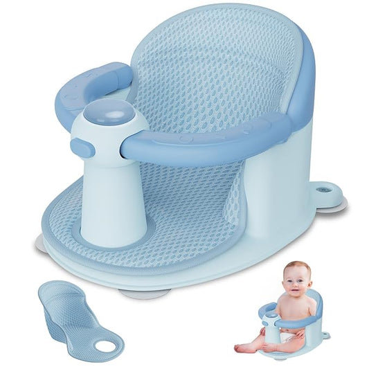 Baby Bath Seat for Babies 6 Months & Up - Baby Bath Seats for Babies Sitting Up | Non-Slip Baby Bath Chair with Cushion & Suction Cup | Toddler Bath Seat Newborn Infants Baby Bathtub Seat (Blue)