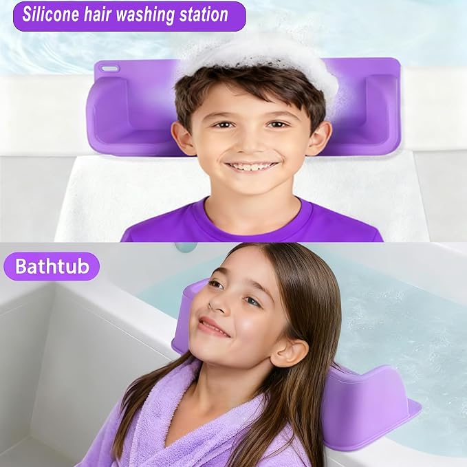 Portable Hair Washing Station Set,Silicone Hair Washing Station for Kids,Children,Toddler,Sink or Bathtub Shampoo Buddy, Attached Shampoo Brush and Baby Bath Rinse Cup(Relaxing Hair Washing)