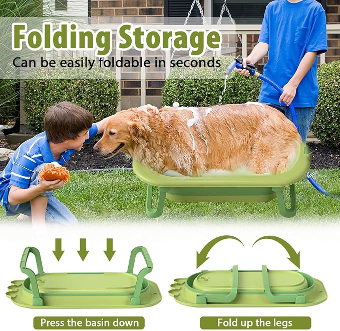 Dog Bath Tubs,31 inch Portable Folding Bathtub with Drainage Hole for Bathing/Shower,Dog Cat Swimming Pool Bathing Tub Washing Basin,Foldable Collapsible Pet Tub for Small Medium Pets-Green