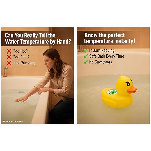 Baby Bath Thermometer for Infants & Todlers, Floating Duck Water Thermometer with Instant Temperature Reading,3-Color LED Safety Alert,Large LCD Display, BPA-Free Bathtub Toy Auto On/Off