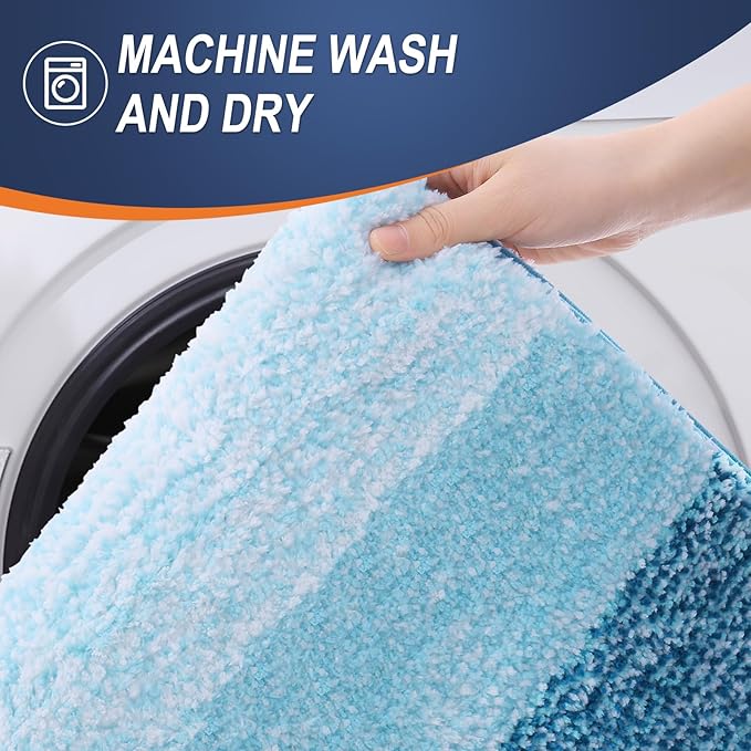 OLANLY Bathroom Runner Rugs Mat 70x24, Extra Soft Absorbent Microfiber Bath Rugs, Rubber Backing, Quick Dry, Washable Long Bath Mats for Bathroom, Tub and Shower, Home Decor Accessories, Peacock Blue