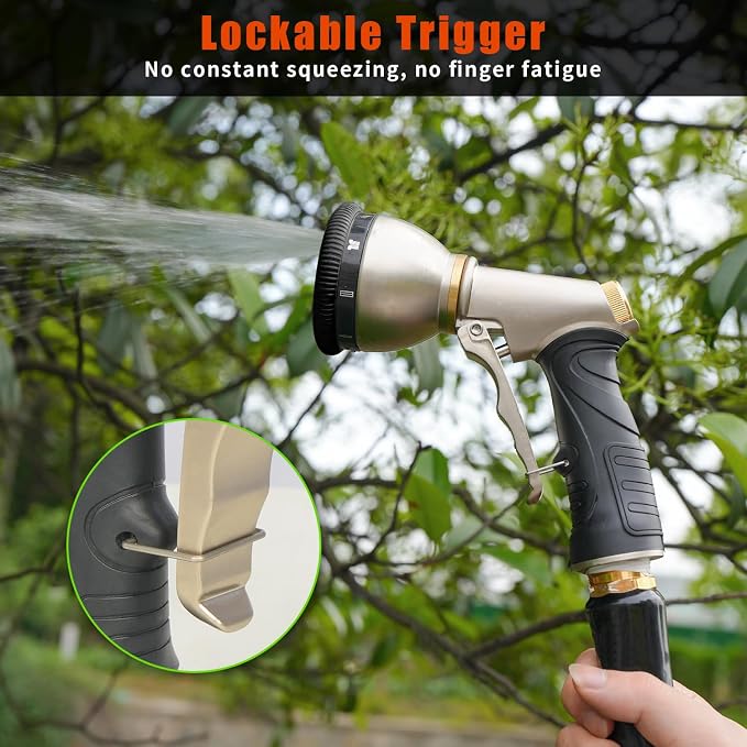 Besiter Garden Nozzle Sprayer, High Pressure Metal Water Hose Sprayer with 9 Watering Patterns, Heavy Duty Sprayer for Washing Cars, Watering Plants, Cleaning Yard & Showering Pets (Orange)