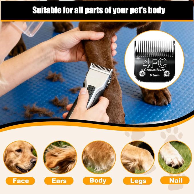 Dog Grooming Blades Compatible with Andis Clippers 4FC Blade (9.5mm) | Dog Clipper 4FC Blades For Most OsterA5, Wahl KM Series Pet Clippers