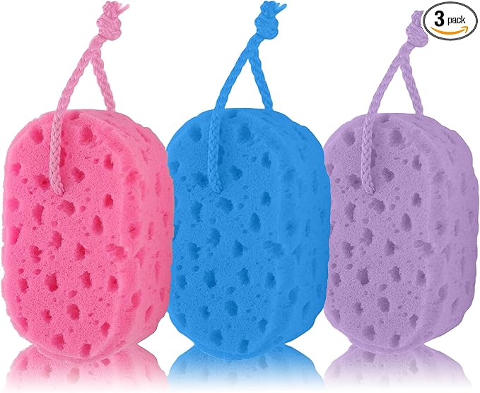 3piece Shower Sponge Set with Colored Honeycomb Pattern (red, Blue, Purple)
