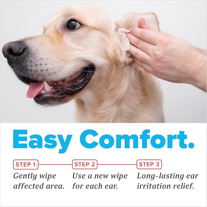 TropiClean Oxymed Soothing Ear Wipes for Dogs & Cats, Anti-Itch Relief, 50 Count