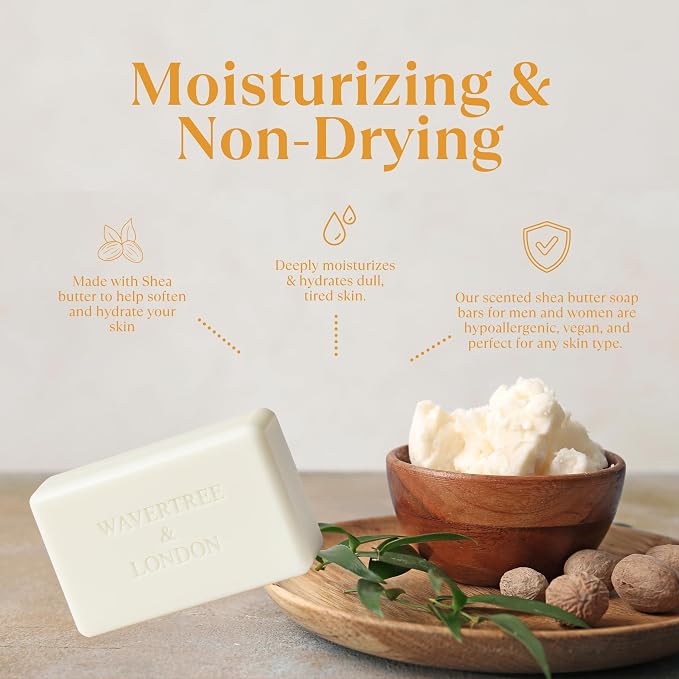 Wavertree & London Daisy & Lily Scented Natural Soap Bar, 7oz Moisturizing French Triple Milled Soap Bar for Women & Men Enriched with Organic Shea Butter, Pure Bath & Body Soap (1 Bar)