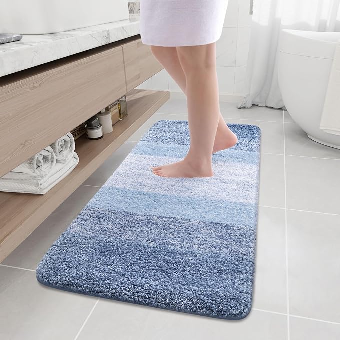 Arotive Microfiber Bathroom Rugs, Shaggy Soft and Absorbent Bath Rug, Thick Plush Machine Washable Dry Bath Mats for Bathroom, Tub and Shower, 47x20, Light Blue, Rectangular