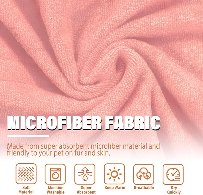 Dog Robe - Fast Drying Towel - Microfiber Super Absorbent Pet Bathrobe, Adjustable Collar & Belly Strap (Pink, Small)