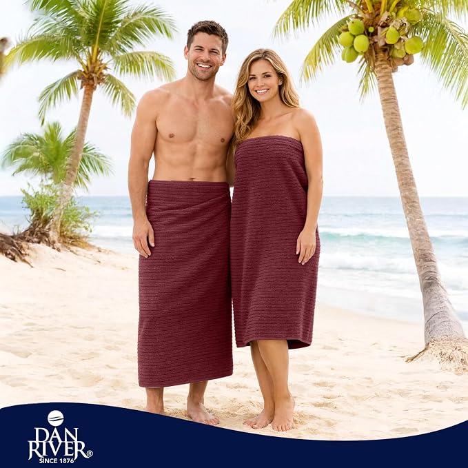 DAN RIVER Pack of 2 Bath Sheet 35x70 Inches, Ribbed Jumbo Bath Towels, Soft and Absorbent Extra Large Towels - Pomegranate