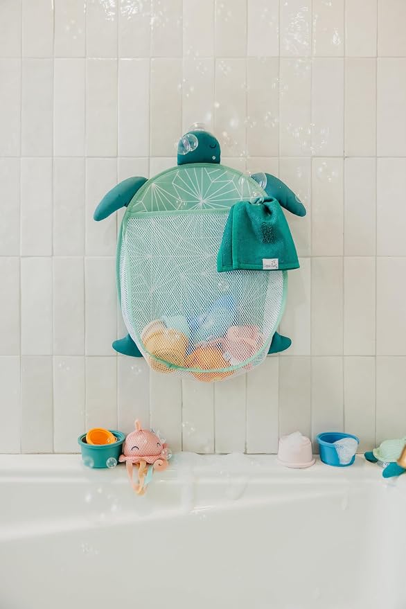 Copper Pearl Oceana Extra-Large Mesh Bath Toy Holder with Suction Cups: Quick-Dry Bath Toy Storage Net for Bathtub