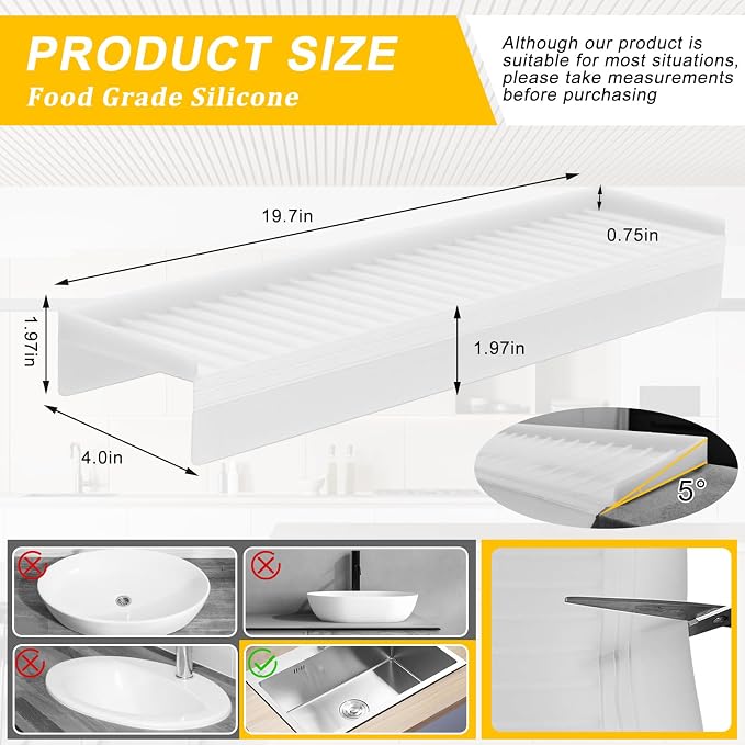 Silicone Sink Edge Protectors - Multifunction Accessories, Splash Guard & Draining Mat for Kitchen, Bathroom Sink, Steel, Granite, Quartz Countertops (Transparent-1, 4 * 20in)