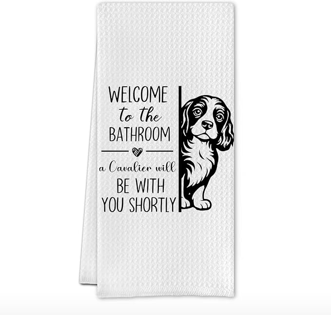 Funny Cavalier Bathroom Hand Towels, King Charles Cavalier Gifts for Women, Dog Mom Dad Lovers Owner Gifts Decorative Hand Towel for Bathroom Washroom, 16x24 Inch