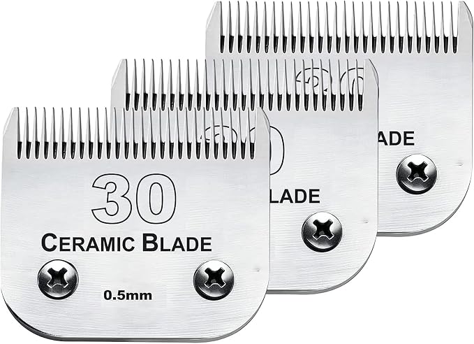 #30 Blade Dog Grooming Replacement Blades Compatible with Andis/Wahl/Oster | Dog Clippers,Detachable Ceramic Blade & Stainless Steel Blade,Size-30, 1/50-Inch Cut Length (64260),3Pack