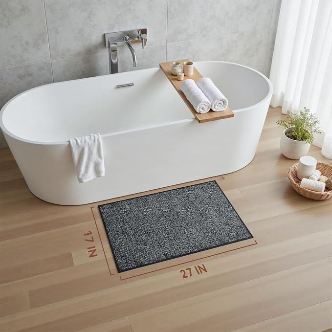 PADOOR Thin Bath Mats, Braided Bath Mats for Bathroom, No-Slip Rubber Backed Bath Rugs, Machine Washable & Quick Dry Absorbent Bathroom Mat (17"x28", Darkgrey)