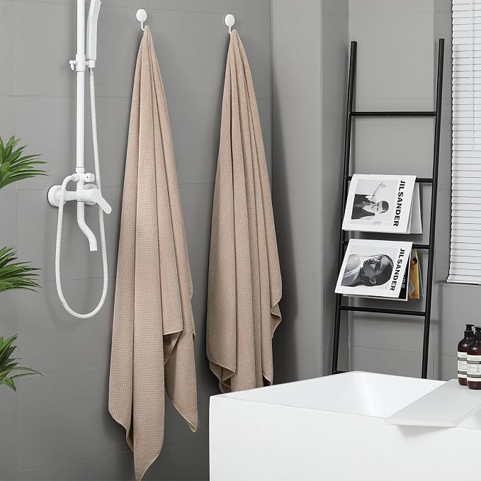 YTYC 29x59 Inch Bath Towels Set of 6 Large, Super Soft Absorbent Lint Free Microfiber Shower Towels for Bathroom 80% Polyester (Beige,6 Piece)