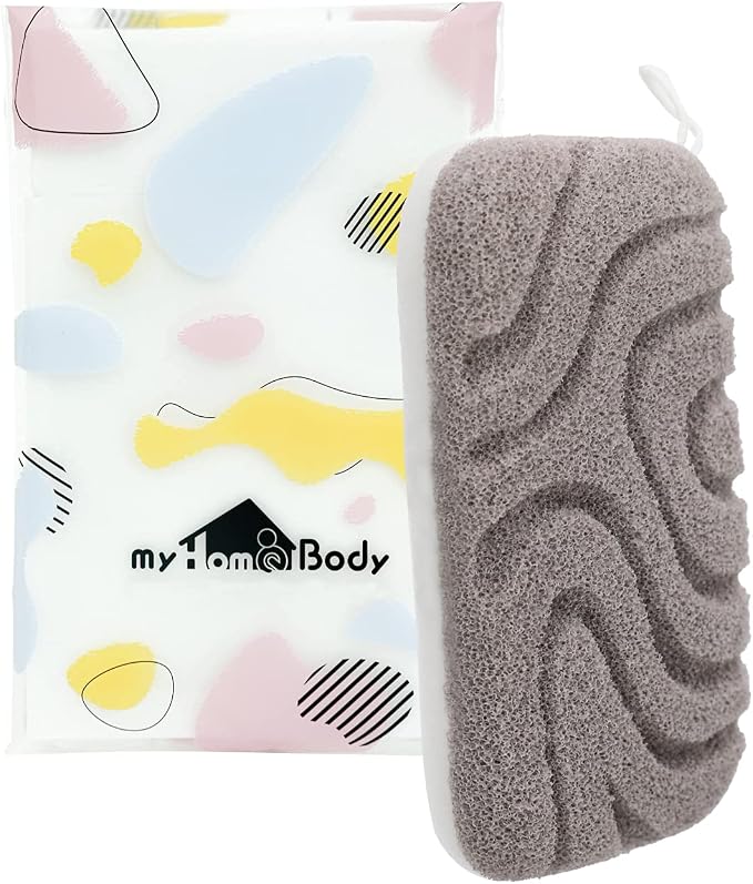 myHomeBody Dual-Texture Shower Sponge, Beauty Body Scrubber Exfoliator for Women, Exfoliating Loofah for Men, 1pc