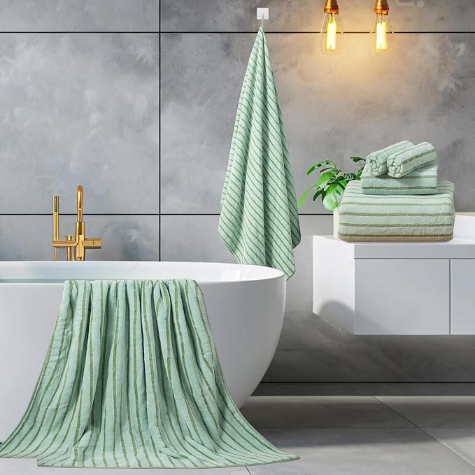 Mistyrose Bath Towels,8 Pack Large Bath Towels Set Super Absorbent Microfiber Bath Sheets-2 Oversized Bath Sheets 2 Hand Towels 4 Washcloths for Family Hotel Spa Gym(Light Green)