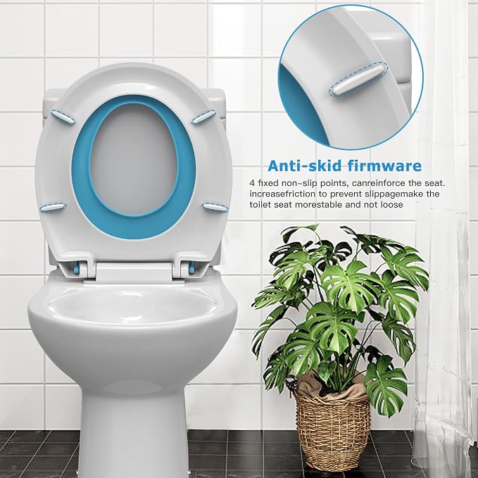 Toilet Seat Cover,Toddler Toilet Seat Round for Kids Potty Training, Soft-Close Design with PP Material, Built-In Child Seat for Toddlers, Easy to Clean and Install - Blue Lid