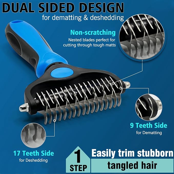 3PCS Dog Grooming Brush - Dog Brush for Shedding Massaging Bathing - Double Sided Shedding, Dematting Undercoat Rake - Self Cleaning Slicker Comb for Dogs and Cats with Long or Short Coats