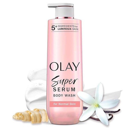 Olay Super Serum Body Wash for Normal Skin, 24hr Long Lasting Rich Hydration, 5+ Ingredient Complex for Bright, Even, Firm, & Luminous Skin, with Collagen Peptide, BHA, Vitamin C, 20 fl oz