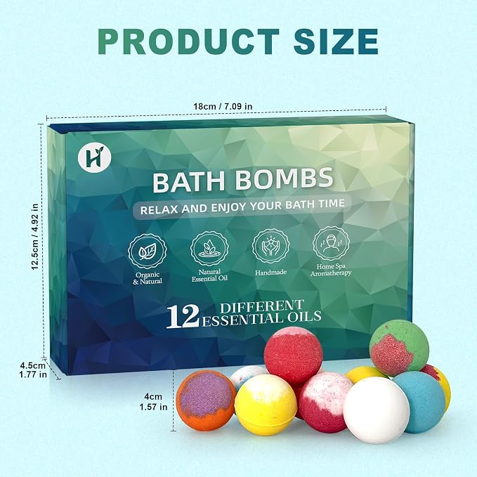 Bath Bombs Birthday Gifts for Women & Men Set, 12 Pack Handmade Natural Organic Bath Bomb with Shea Butter, Halloween Boo Basket Stuffers, Christmas Stocking Stuffers, Spa Relaxing Self Care
