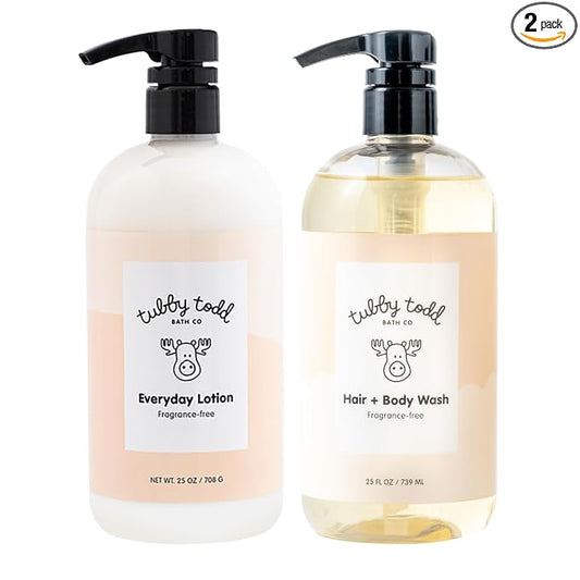 Tubby Todd's Baby Body Wash and Lotion Set - Gentle, Hypoallergenic Skincare for Newborns & Toddlers - 25oz, Fragrance-Free