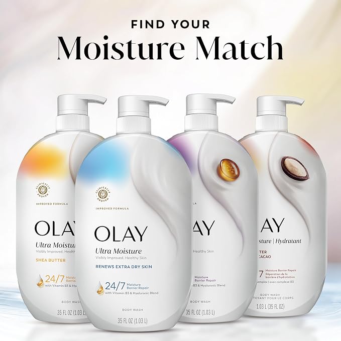 Olay Body Wash for Women, Ultra Moisture, Renews Extra Dry Skin, 24/7 Moisture Barrier Repair, Hydrating Formula for Visibly Healthy Soft Skin, Vitamin B3 & Hyaluronic Blend, All Skin Types, 35 fl oz