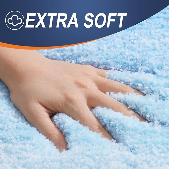 OLANLY Bathroom Runner Rugs Mat 44x24, Extra Soft Absorbent Microfiber Bath Rugs, Rubber Backing, Quick Dry, Washable Long Bath Mats for Bathroom, Tub and Shower, Home Decor Accessories, Sky Blue
