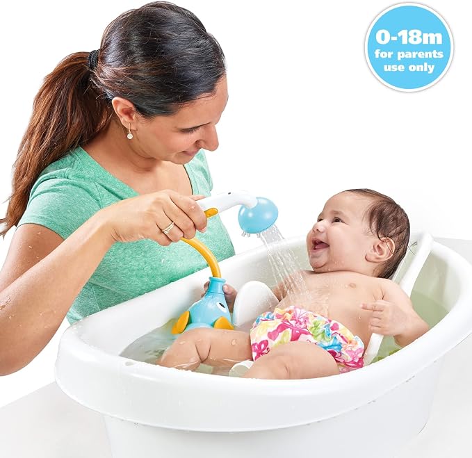 Yookidoo Baby Bath Shower Head - Elephant Water Pump and Trunk Spout Sprayer - One Handed Flow Control for Newborn Babies in Tub Or Sink (Blue&Orange)