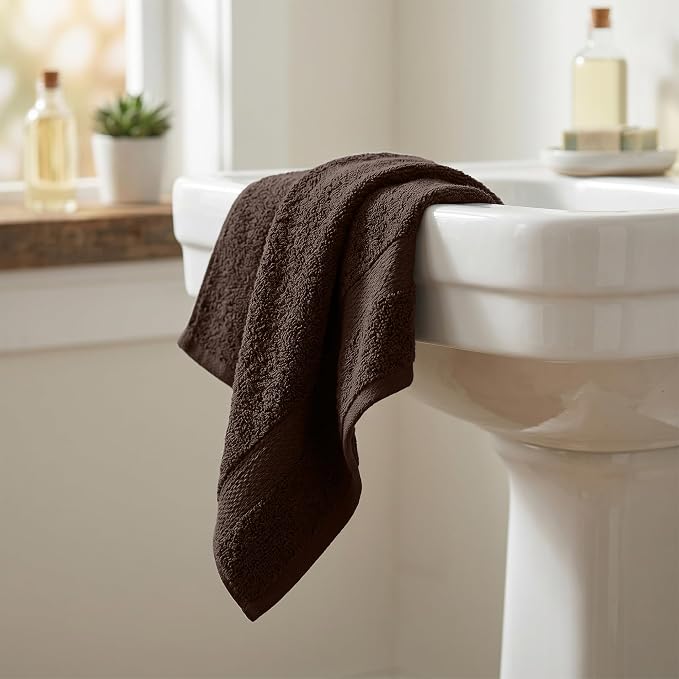 RIVERSIDE 6-Pack Premium Hand Towels Set, 16x28 inches, 100% Ring Spun Cotton, Super Soft, Quicker to Dry and Highly Absorbent, Towels for Bathroom, Kitchen, Gym, Spa, Brown