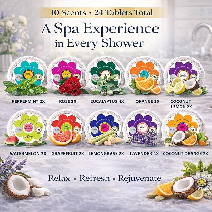 Shower Steamers for Women Gift Set, 24pc Shower Bombs Aromatherapy Gift Set w/Organic Essential Oils. Shower Melts, Bath Bombs for Shower, Birthday Gifts, Individually Wrapped & 4 Boxes of Pack of 6