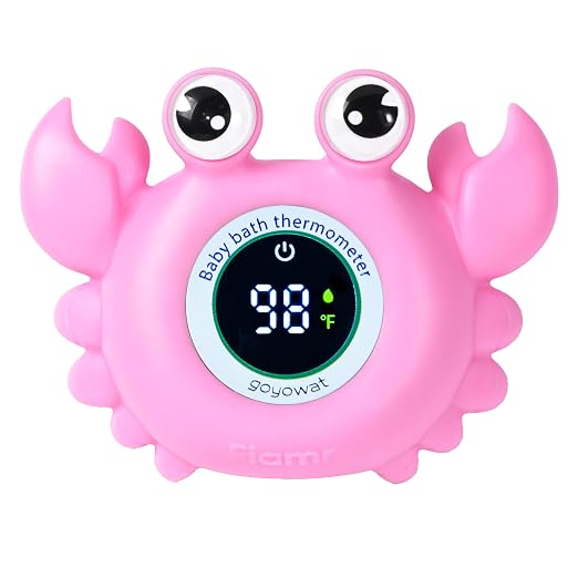 Baby Bathtub Thermometer with LED Display Screen+Pink Crab toy-2-in-1 | Color Coded Alarm (Cold/Comfortable/hot) Bath Temperature Monitor, Adorable Floating Toys for Infants, Essential for Babies