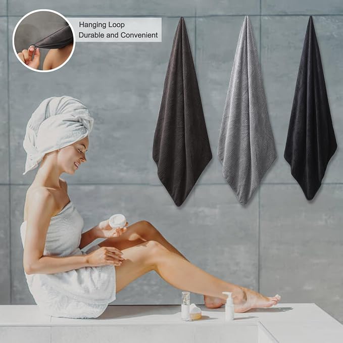 Ferdilan 4 Piece Oversized Bath Towels Set 35x70 Inches, Black Brown Extra Large Soft Bath Sheet Chair Towels 600 GSM Highly Absorbent Quick Dry Towels Set for Bathroom Hotel Spa…