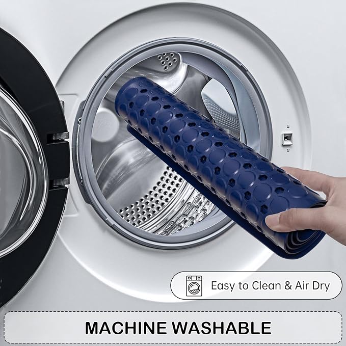 Non-Slip Bathtub and Shower Mats, Power Grip Bath Mat 35 x 16.3 Inch with Suction Cups and Drain Holes for Tub Bathroom Floor Safety, Machine Washable Soft Bathmat, Navy Blue