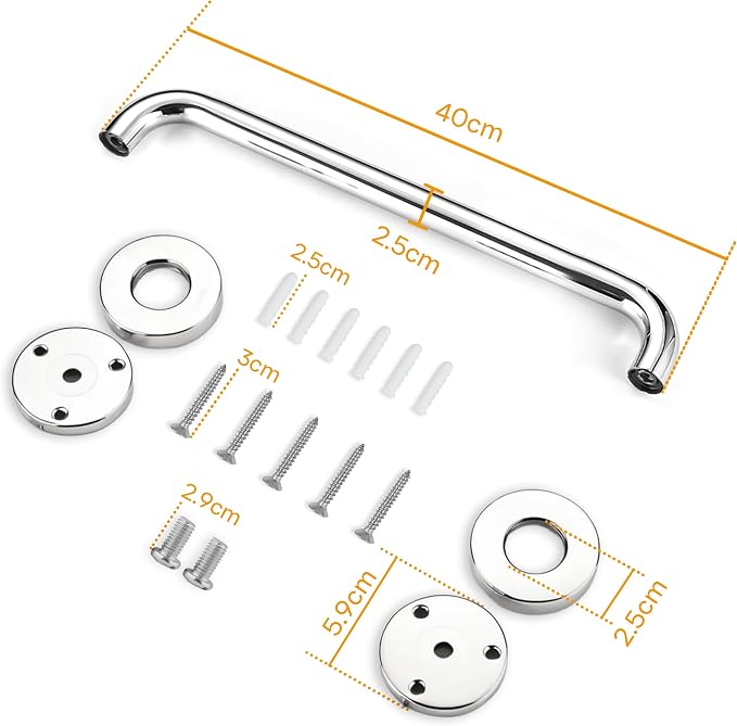 Shower Grab Bars for Bathroom, 16 Inch Handicap Grab Bars, 304 Stainless Steel Safety Bars for Shower and Bathtub, Shower Handle for Senior, Elderly, Handicap