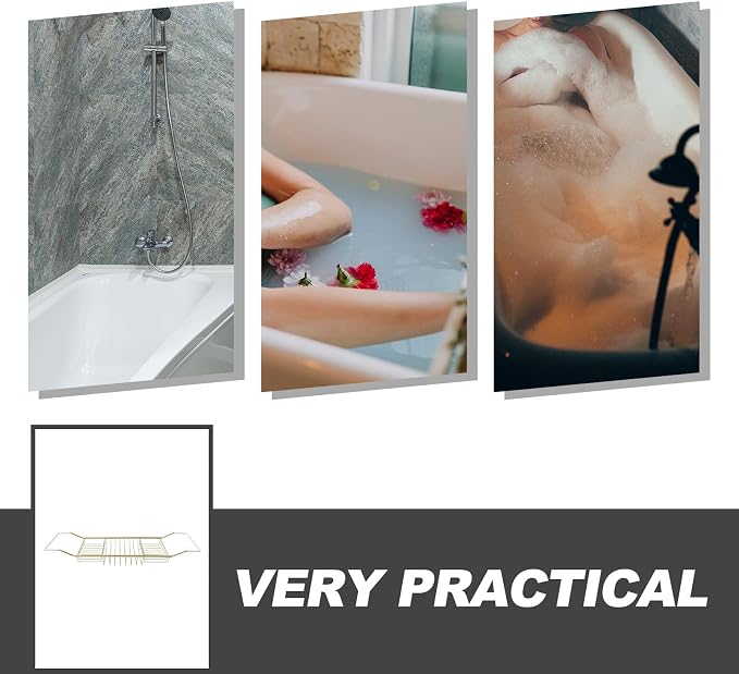 Sewroro Stainless Steel Bathtub Tray Telescopic Bath Rack Storage Organizer Over Tub Tray for Home Bathing Phone Holder (Golden)