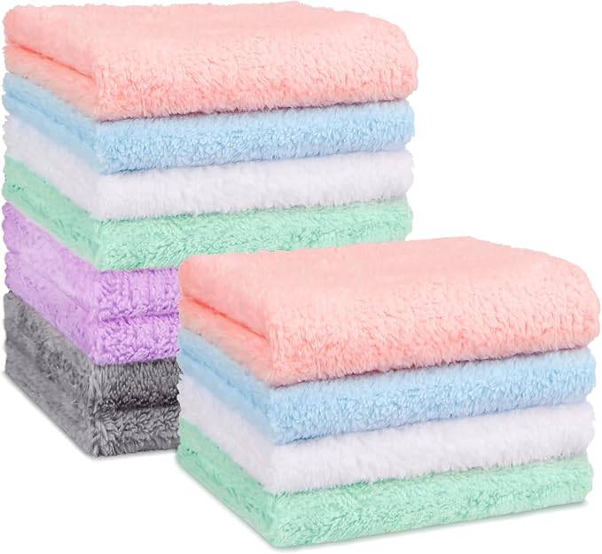 Orighty Baby Washcloths 12 Pack, Microfiber Coral Fleece Baby Face Towels, Soft and Absorbent Wash Cloths for Newborns, Infants and Toddlers, Gentle on Delicate Skin for Face Hands and Body, 7x9 Inch