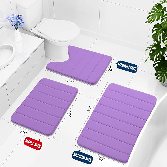Buganda Memory Foam Bath Mat, 35.4" x 24", Ultra Soft Bathroom Rugs, Water Absorbent and Machine Washable Bath Rug Runner for Bathroom, Shower, and Tub, Lavender