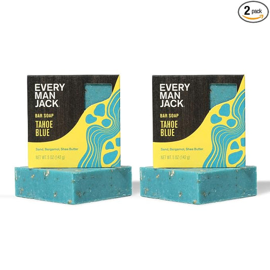 Every Man Jack Cold Plunge Mens Bar Soap - Tahoe Blue Scent with notes of Bergamot, Lemon, Freshwater Mist - Deeply Cleans, Hydrates with Naturally Derived Ingredients and Medium Grit - 5oz (2 Pack)