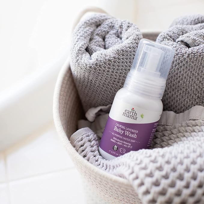 Earth Mama Calming Lavender Baby Wash Liquid Foaming Hand Soap, All-Purpose Lavender Body Wash for Sensitive Skin, Castile Soap with Coconut Oil, Shea Butter, Calendula, & Aloe, 5.3 Fl Oz (Pack of 2)